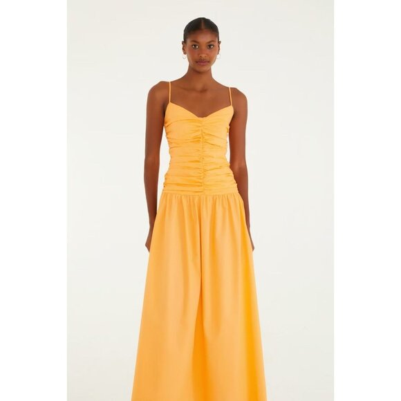 NWT Farm Rio Gathered Drop Waist Maxi Dress Size S Orange Cotton - Picture 1 of 15